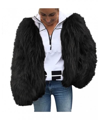 Faux Fur Coat Women Fashion Cropped Jacket Winter Open Front Cardigans Warm Shaggy Long Sleeve Tops Outwear Black $18.96 Coats