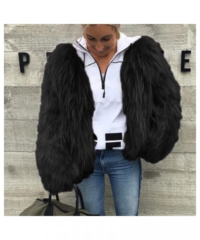 Faux Fur Coat Women Fashion Cropped Jacket Winter Open Front Cardigans Warm Shaggy Long Sleeve Tops Outwear Black $18.96 Coats