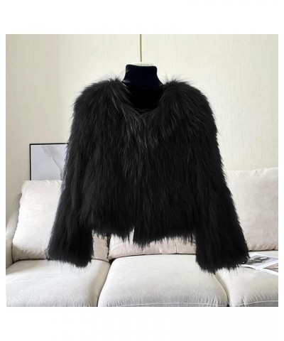 Faux Fur Coat Women Fashion Cropped Jacket Winter Open Front Cardigans Warm Shaggy Long Sleeve Tops Outwear Black $18.96 Coats