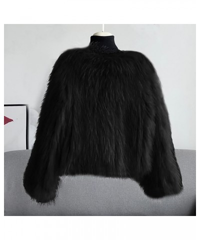 Faux Fur Coat Women Fashion Cropped Jacket Winter Open Front Cardigans Warm Shaggy Long Sleeve Tops Outwear Black $18.96 Coats