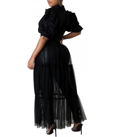 Womens Casual Blouse Mesh Maxi Dress Button Down Belted Shirt Top with Swing A-Line Sheer See Through Skirts Black $16.80 Swi...