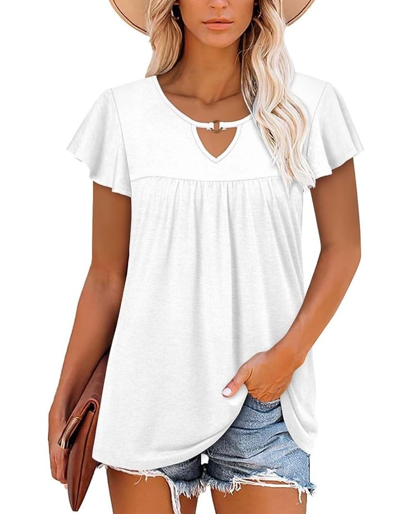 Womens T Shirt Loose Fit Short Sleeve Shirts Floral Summer Tunic Top A White $15.36 Tops