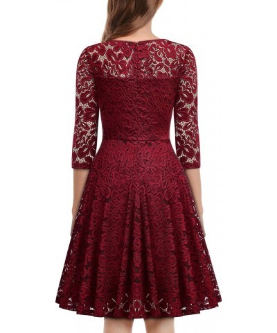 Women's Vintage Floral Lace 3/4 Sleeve A-Line Bridesmaid Party Dress Red $19.20 Dresses