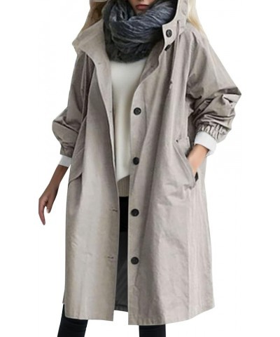 Women Solid Trench Coat with Belt Dress Coat Long Buttons Loose Fit Fashion with Pockets for Winter Grey $14.84 Coats