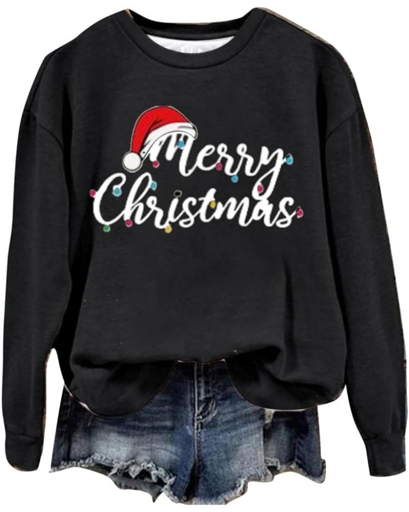 Sweatshirts for Women Oversized Fleece Christmas Pattern Long Sleeve Crewneck Pullover Tops Winter Shirts Kkblack $5.59 Shirts