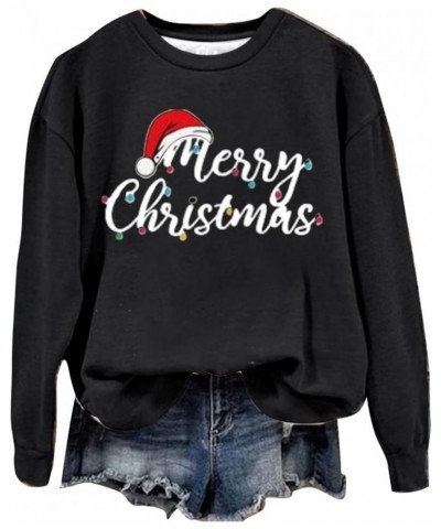 Sweatshirts for Women Oversized Fleece Christmas Pattern Long Sleeve Crewneck Pullover Tops Winter Shirts Kkblack $5.59 Shirts