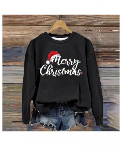 Sweatshirts for Women Oversized Fleece Christmas Pattern Long Sleeve Crewneck Pullover Tops Winter Shirts Kkblack $5.59 Shirts