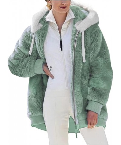 Women Oversized Winter Coat Jacket Zip Up Hooded Coats Shaggy Fleece Open Front Jackets Thick Sherpa Lined Warm Tops 5 Green ...