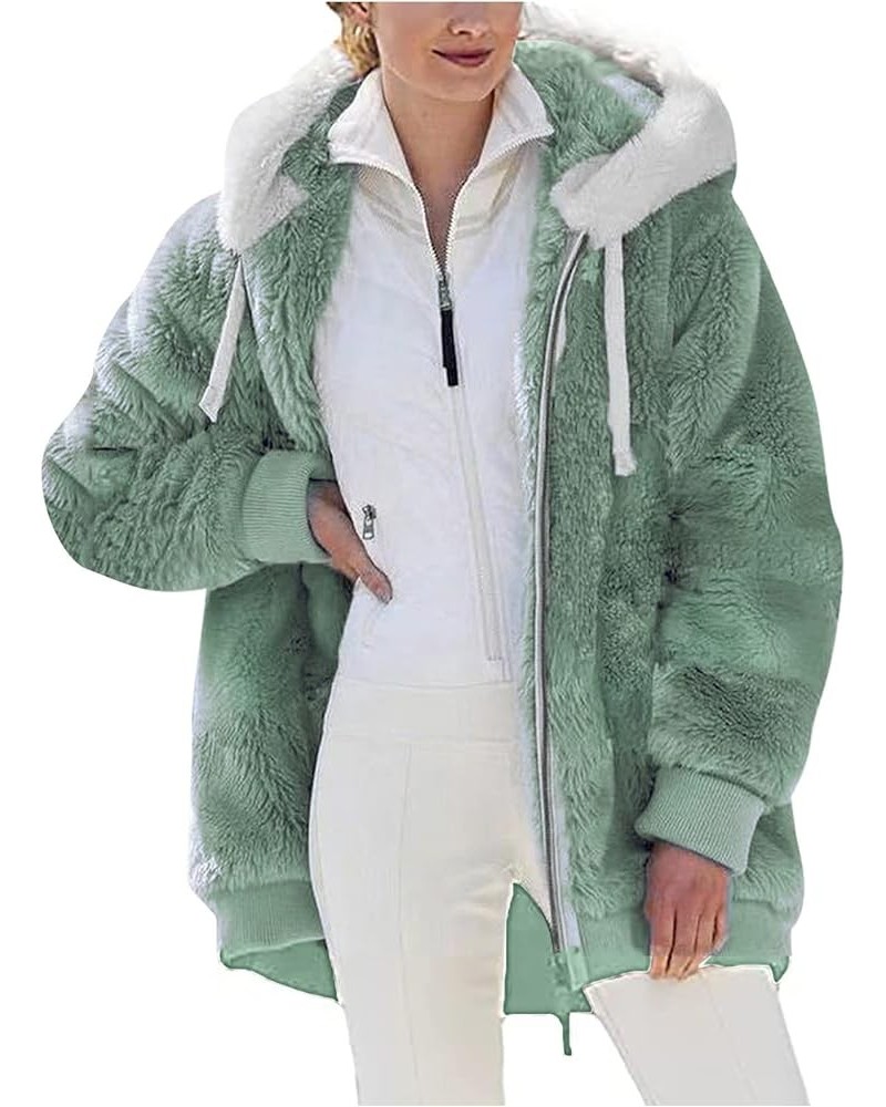 Women Oversized Winter Coat Jacket Zip Up Hooded Coats Shaggy Fleece Open Front Jackets Thick Sherpa Lined Warm Tops 5 Green ...