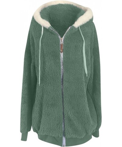 Women Oversized Winter Coat Jacket Zip Up Hooded Coats Shaggy Fleece Open Front Jackets Thick Sherpa Lined Warm Tops 5 Green ...