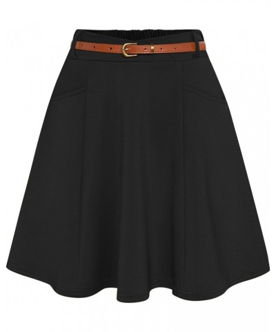 Women Corduroy Skirt with Pockets and Belt Basic Versatile Mini Skater Skirts Black Bp956 $16.79 Skirts