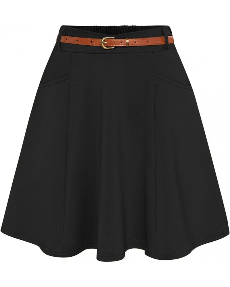 Women Corduroy Skirt with Pockets and Belt Basic Versatile Mini Skater Skirts Black Bp956 $16.79 Skirts