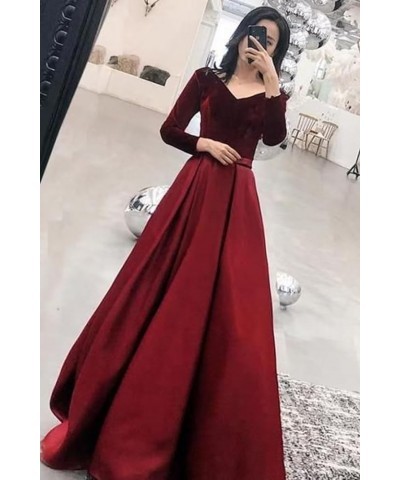 Long Sleeve Velvet Prom Dresses V Neck A-Line Formal Gowns Satin Evening Dress with Pockets Grey $37.40 Dresses