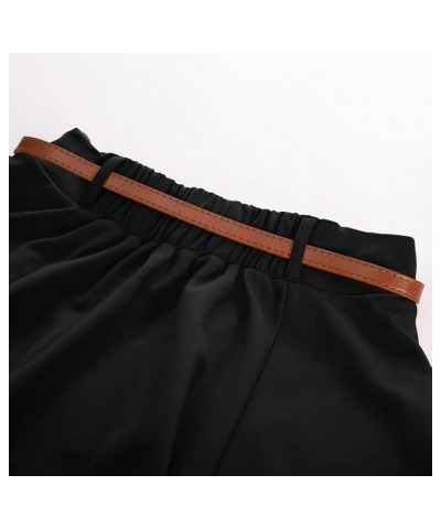 Women Corduroy Skirt with Pockets and Belt Basic Versatile Mini Skater Skirts Black Bp956 $16.79 Skirts