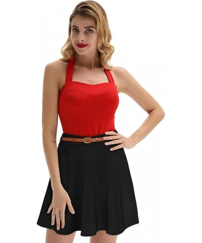 Women Corduroy Skirt with Pockets and Belt Basic Versatile Mini Skater Skirts Black Bp956 $16.79 Skirts