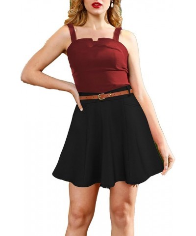 Women Corduroy Skirt with Pockets and Belt Basic Versatile Mini Skater Skirts Black Bp956 $16.79 Skirts