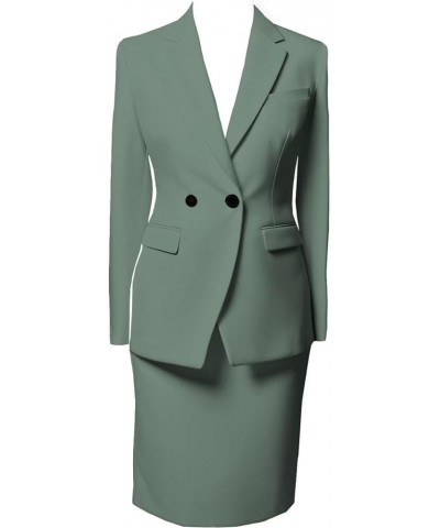 Women's Business Suit 2 Pieces Solid Blazer Jacket and Skirt Set for Office Work Tea Green $34.78 Suits