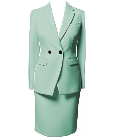 Women's Business Suit 2 Pieces Solid Blazer Jacket and Skirt Set for Office Work Tea Green $34.78 Suits