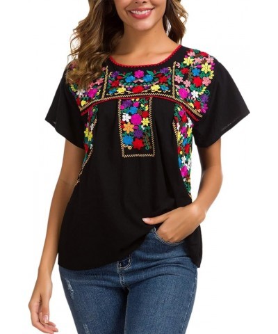 Women's Embroidered Mexican Peasant Blouse Mexico Summer Shirt Short Sleeve 290bk $19.46 Blouses