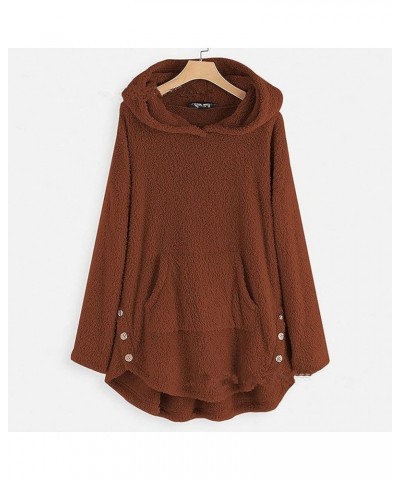 Women's Winter Coats Fashion Plush Pocket Long Sleeve Warm Coats Hooded Plush winter Coat For Women 2023 C-brown $11.34 Jackets