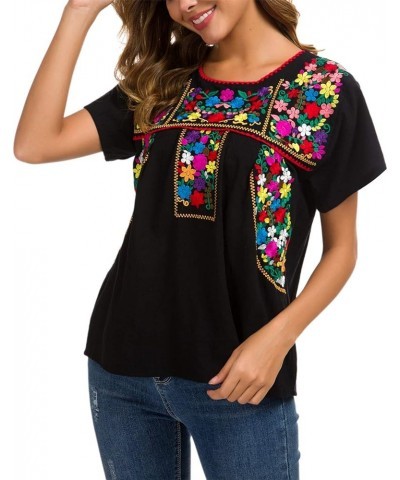 Women's Embroidered Mexican Peasant Blouse Mexico Summer Shirt Short Sleeve 290bk $19.46 Blouses