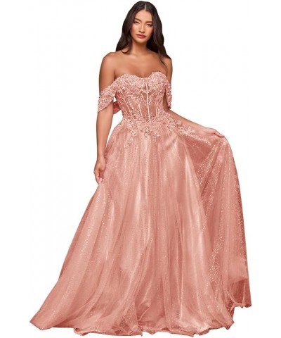 Glitter Tulle Prom Dresses for Women Long Ball Gown Lace Appliques A-Line Formal Evening Dresses Blush $44.32 Dresses