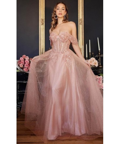 Glitter Tulle Prom Dresses for Women Long Ball Gown Lace Appliques A-Line Formal Evening Dresses Blush $44.32 Dresses