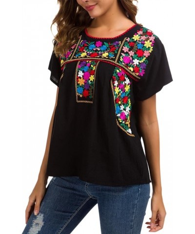 Women's Embroidered Mexican Peasant Blouse Mexico Summer Shirt Short Sleeve 290bk $19.46 Blouses