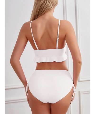 Women's Bikini Sets Cute Ruffle Two Piece Swimsuits Sexy Tie Front Bathing Suit White $15.58 Swimsuits