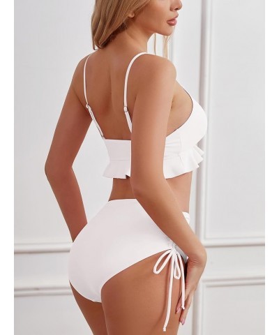 Women's Bikini Sets Cute Ruffle Two Piece Swimsuits Sexy Tie Front Bathing Suit White $15.58 Swimsuits