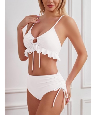 Women's Bikini Sets Cute Ruffle Two Piece Swimsuits Sexy Tie Front Bathing Suit White $15.58 Swimsuits