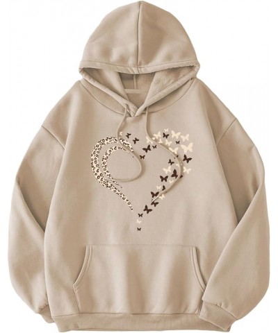 Women's Heart Butterfly Print Drawstring Long Sleeve Thermal Hoodie Sweatshirt Hooded Pullovers Khaki $19.49 Hoodies & Sweats...