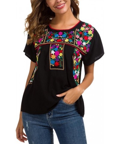 Women's Embroidered Mexican Peasant Blouse Mexico Summer Shirt Short Sleeve 290bk $19.46 Blouses