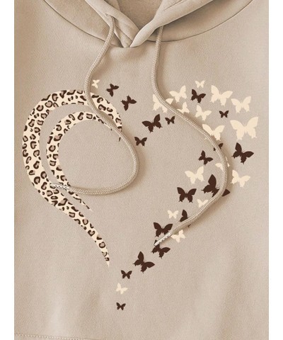 Women's Heart Butterfly Print Drawstring Long Sleeve Thermal Hoodie Sweatshirt Hooded Pullovers Khaki $19.49 Hoodies & Sweats...