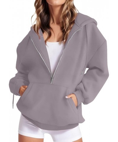 Womens Quarter Zip Pullover Long Sleeve Half Zip Hoodies Fleece Oversized Sweatshirt Fall Sweatshirts with Pockets A-purple $...