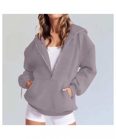 Womens Quarter Zip Pullover Long Sleeve Half Zip Hoodies Fleece Oversized Sweatshirt Fall Sweatshirts with Pockets A-purple $...