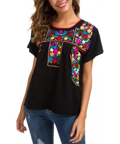 Women's Embroidered Mexican Peasant Blouse Mexico Summer Shirt Short Sleeve 290bk $19.46 Blouses