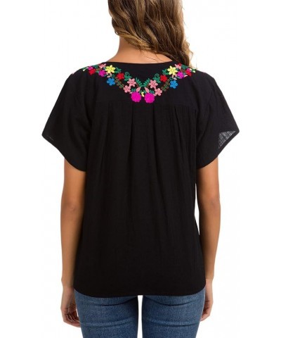 Women's Embroidered Mexican Peasant Blouse Mexico Summer Shirt Short Sleeve 290bk $19.46 Blouses