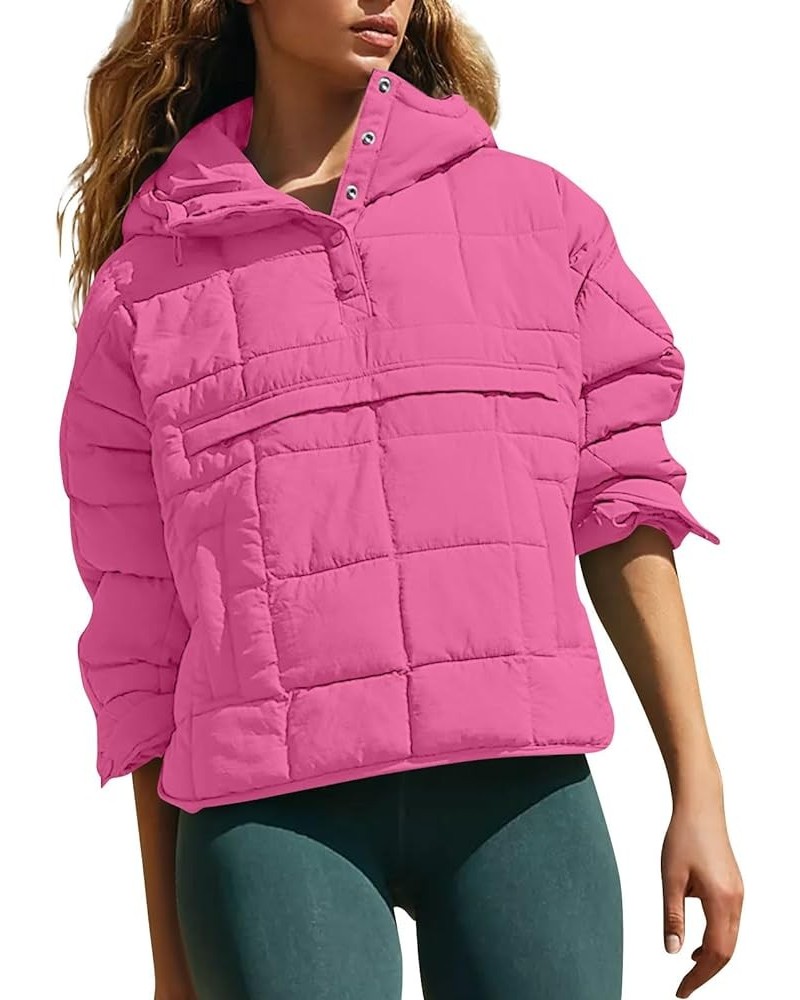 Puffer Jacket Womens Quilted Pullover Long Sleeve Button Hooded Packable Puffer Jackets Oversize Winter Warm Coats 01-pink $2...