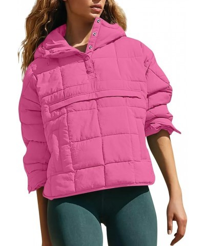 Puffer Jacket Womens Quilted Pullover Long Sleeve Button Hooded Packable Puffer Jackets Oversize Winter Warm Coats 01-pink $2...