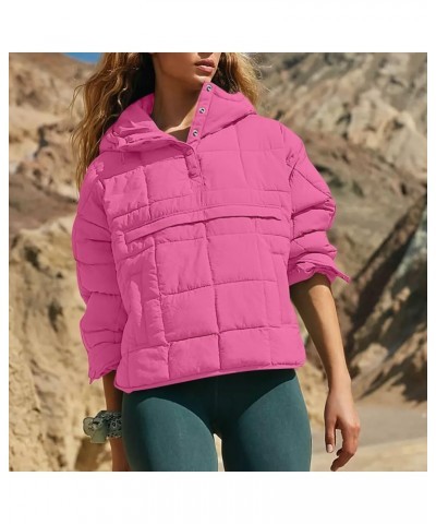 Puffer Jacket Womens Quilted Pullover Long Sleeve Button Hooded Packable Puffer Jackets Oversize Winter Warm Coats 01-pink $2...