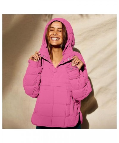 Puffer Jacket Womens Quilted Pullover Long Sleeve Button Hooded Packable Puffer Jackets Oversize Winter Warm Coats 01-pink $2...