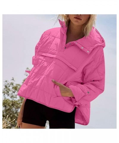 Puffer Jacket Womens Quilted Pullover Long Sleeve Button Hooded Packable Puffer Jackets Oversize Winter Warm Coats 01-pink $2...