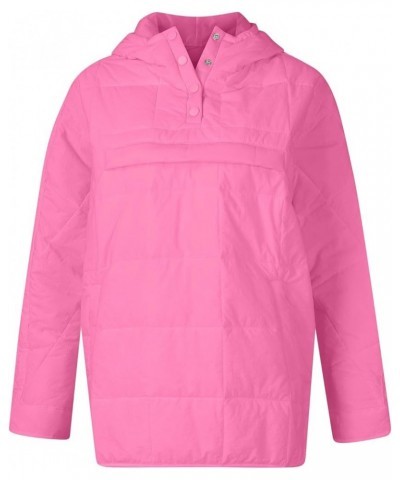 Puffer Jacket Womens Quilted Pullover Long Sleeve Button Hooded Packable Puffer Jackets Oversize Winter Warm Coats 01-pink $2...