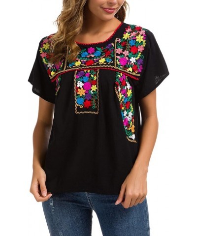 Women's Embroidered Mexican Peasant Blouse Mexico Summer Shirt Short Sleeve 290bk $19.46 Blouses