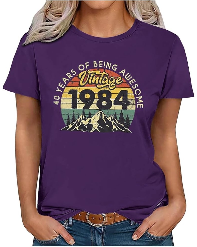 40 Years of Being Awesome 1984 Tshirts 40th Birthday Gift Graphic Tees Womens Short Sleeve Graphic Tees Purple $5.99 Activewear