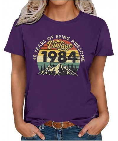 40 Years of Being Awesome 1984 Tshirts 40th Birthday Gift Graphic Tees Womens Short Sleeve Graphic Tees Purple $5.99 Activewear