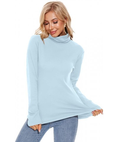 Fleece Lined Cotton Turtleneck Shirt Women Long Sleeve High Neck Thermal Shirts 1/2Packs Light Blue-turtleneck $13.99 Underwear