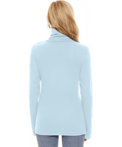 Fleece Lined Cotton Turtleneck Shirt Women Long Sleeve High Neck Thermal Shirts 1/2Packs Light Blue-turtleneck $13.99 Underwear