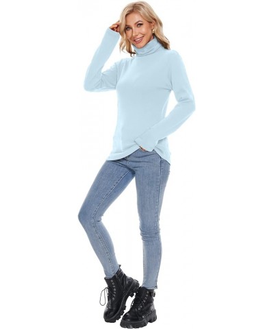 Fleece Lined Cotton Turtleneck Shirt Women Long Sleeve High Neck Thermal Shirts 1/2Packs Light Blue-turtleneck $13.99 Underwear